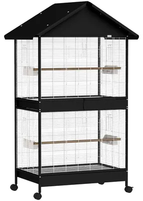 Obrázek produktu pro Velká voliéra pro ptáky s přepážkou a kolečky | Barva: Černá | Rozměry: 70 x 94 x 158 cm
