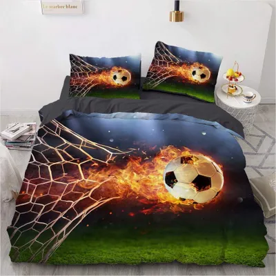 Produktbild von Fußball Bettwäsche 135x200 cm, für Jungen, 3D Feuer Fußball, Mikrofaser, mit Reißverschluss
