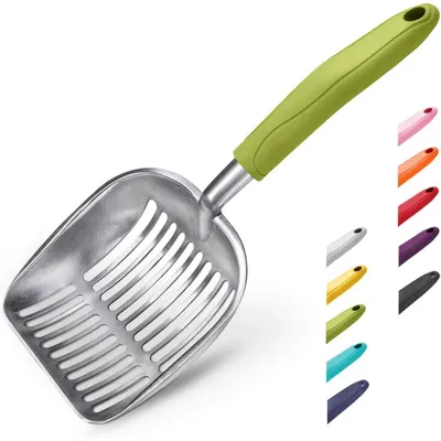 Produktbild von Katzenstreuschaufel Aluminiumlegierung Tiefe Schaufel Langer Griff Kotsieb 35 x 14 cm Grün