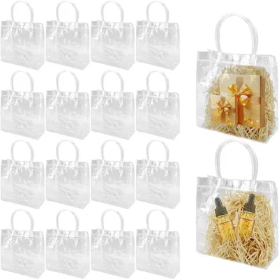 Immagine prodotto di Sacchetti regalo trasparenti in PVC - 30 pezzi - Sacchetti riutilizzabili con manici - Impermeabili - 20x20x8 cm - Sacchetti per la spesa