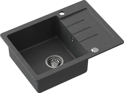 Produktbild von VBChome Spülbecken Schwarz 60 x 44 cm Granit Einzelbecken Einbauspüle Gesprenkelt Reversibel Verbundspüle Siphon Waschbecken