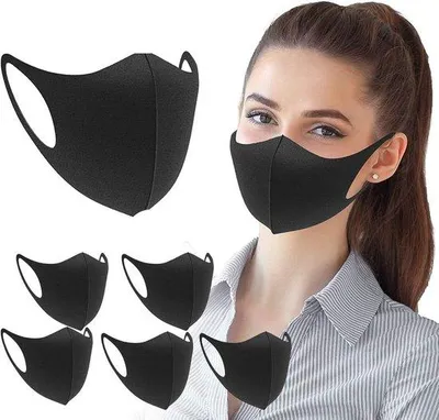 Zdjęcie produktu dla Maska ochronna z czarnego materiału, 6 sztuk, do codziennego użytku, unisex, wielokrotnego użytku