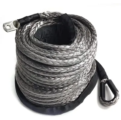 Image de Câble pour treuil - 10 mm x 30 m - Tressé 12 brins - Force de traction jusqu'à 10 500 kg - Pour treuils de VTT/UTV et remorquage - Gris