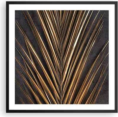 Produktbild von Gerahmtes Poster - Schwarzer Rahmen - Blatt golden schwarz - 60x60 cm - Wand Bild - Wanddeko - Wandbilder - Kunstposter - Wandposter - Bilderrahmen - Bilder - Kunstdruck - P2BAC60x60-5091