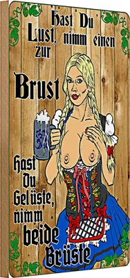 Produktbild von Holzschild Pinup 20x30cm Nimm einen zur Brust Bier