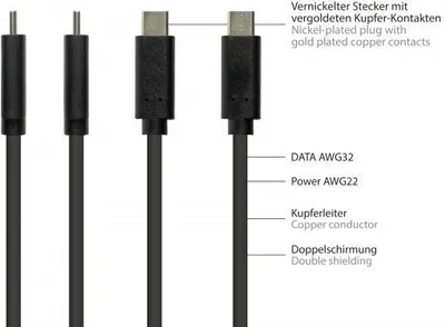 Image de Alcasa 2831-CV010S Câble USB 3.2 Gen 2 (3.1 Gen 2) 1 m USB C Noir