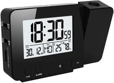 Produktbild von LED-Digitalprojektor-Wecker – USB-Display, Temperaturanzeige, Kalender, Wecktöne, Timer