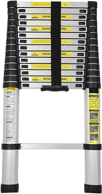 Imagen del producto de Silecomplaza: Escalera telescópica de 4,4 metros, escalera de aluminio extensible, escalera multiusos con 15 peldaños, escalera plegable antideslizante, escalera de apoyo, capacidad de carga de 150 kg