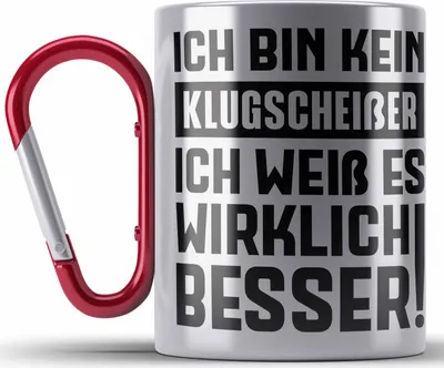 Produktbild von Trendation - Klugscheißer Geschenk Edelstahl Tasse Karabiner mit Spruch Besserwisser Geschenkidee Lustige Edelstahl Tasse Karabiner Sprüche Kollegin Kollege (Rot)