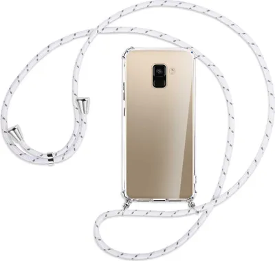 Produktbild von Handykette Backcover-Schutzhülle mit Band (Metall silberfarben) für Samsung Galaxy A8 2018 - weiß/grau