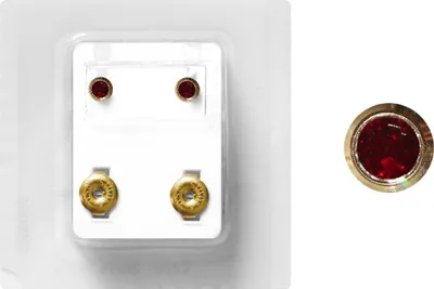 Produktbild von Erstohrstecker Chirurgenstahl vergoldet Sterile Ohrstecker Zarge mit Stein in dunkelrot 4mm