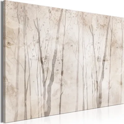Produktbild von Italienischer Leinwand Leinwandbild - Beige Forest of Thoughts (1 Part) Wide 90x60 cm Blumen b-A-10014-b-a