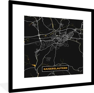 Produktbild von MuchoWow® Gerahmtes Poster Kaiserslautern - Schwarz und Gold - Stadtplan - Karte - Deutschland 40x40 cm - Poster mit Schwarzem Bilderrahmen Wandposter Rahmen Foto Bilder - Poster - Plakat im Rahmen