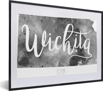 Produktbild von MuchoWow® Gerahmtes Poster Eine Illustration der Stadt Wichita in Kansas mit einem Rahmen - schwarz und weiß 40x30 cm - Poster mit Schwarzem Bilderrahmen Wandposter Rahmen Foto Bilder - Bilderrahmen - Poster im Rahmen