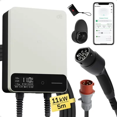 Image de Borne de recharge 11 kW – borne de recharge pour véhicules électriques – chargeur pour véhicules électriques – câble Type 2 de 5 mètres – avec application