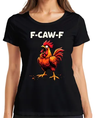 Produktbild von F-CAW-F Schrei Hahn lustig Humor Meme Gockel Cartoon Geschenk Damen T-Shirt, Schwarz, S