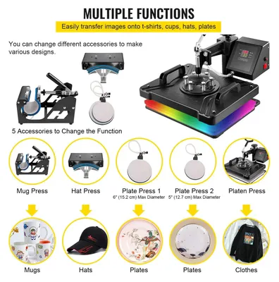 Produktbild von 5-in-1 Heizplatte: Textilpresse, Transferpresse, T-Shirt-Presse, Tassenpresse – Digitales LCD-Display