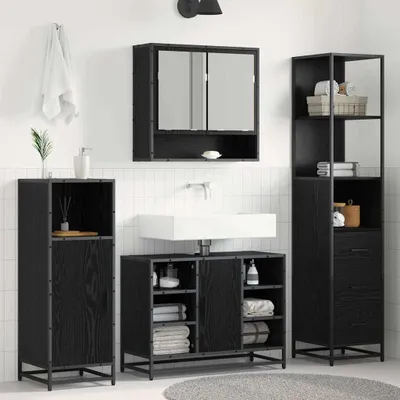 Produktbild von "Schlussverkauf" Badezimmer Sets - Badmöbel mit Stauraum - Schwarz Eichen-Optik 35x37,5x166 cm  C13343