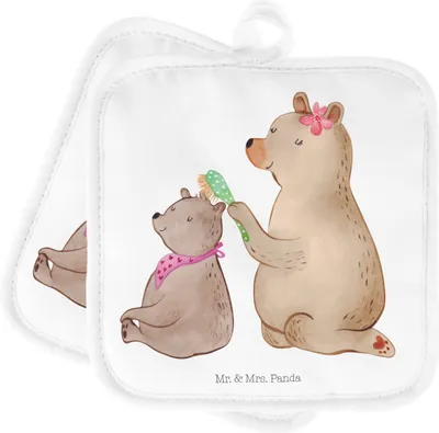 Produktbild von Mr. & Mrs. Panda Topfuntersetzer Bär Kind - Weiß - Geschenk, Mama, Topflappenset, Topflappen, topfhalter, Muttertag, Set, Papa, 2er, Vorbild, Bären