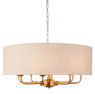 Zdjęcie produktu dla Lampa wisząca HIGHCLERE vintage mosiężna 8xE14x15W tkanina wym:174,5x70x70cm IP20 Endon