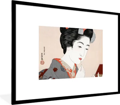 Produktbild von MuchoWow® Gerahmtes Poster Vintage - Japanisch - Frau - Make-up 80x60 cm - Poster mit Schwarzem Bilderrahmen Wandposter Rahmen Foto Bilder - Schlafzimmer-Dekorationen - Fotoposter