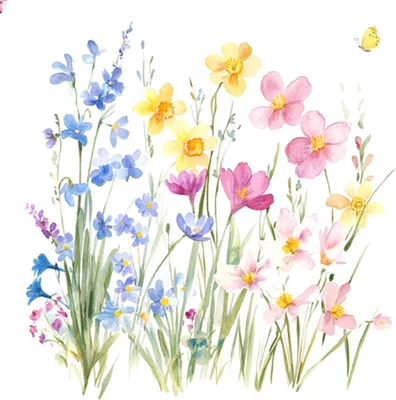 Produktbild von Servietten Papier 33x33cm 3-lag. mit Frühlingsblumen Motiv 20 Stück