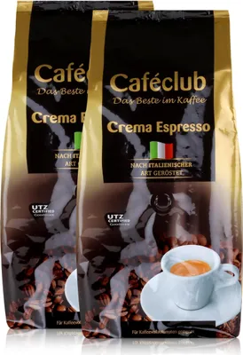 Produktbild von Cafeclub Crema Espresso Kaffee-Bohnen 1kg - Für Kaffeevollautomaten (2er Pack)