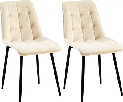 Produktbild von CLP 2er Set Esszimmerstuhl Gifford Samtbezug gepolstert mit Rückenlehne creme Material Samt