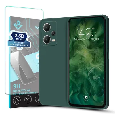 Produktbild von Hülle für Xiaomi Redmi Note 12 5G mit 9H Displayglas Displayschutz Case Cover Bumper Smartphone Softgrip Schutzhülle Farbe: Grün