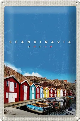 Produktbild von Blechschild Reise 20x30cm Skandinavien Boote Bootshaus Meer