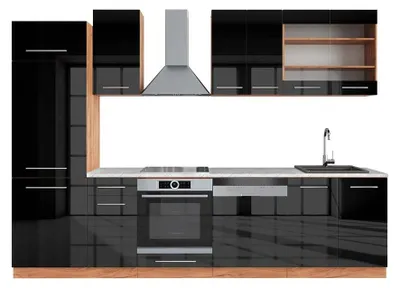 Produktbild von Küchenzeile Vicco Fame-Line Anthrazit Hochglanz/Goldkraft Eiche 300 cm , AP Marmor, Model 42569