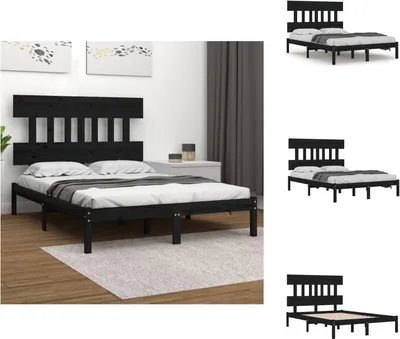 Produktbild von vidaXL Massivholzbett Schwarz 200x200 cm -  Betten & Bettgestelle