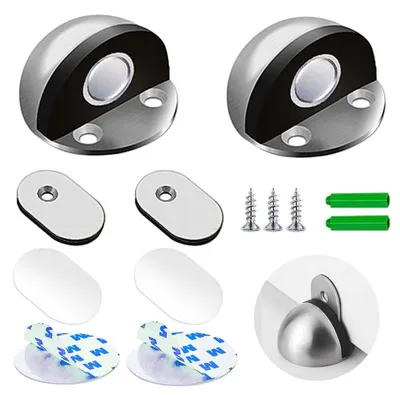 Image de Butée de porte magnétique (lot de 2) avec anneau de protection en caoutchouc, autocollante, en acier inoxydable, noir