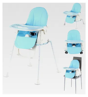 Produktbild von 4-in-1 Verstellbarer Babyhochstuhl, Hoher Fütterungssitz für Kleinkinder, Tischstuhl für Kleinkinder, Kinderhochstuhl mit Essbrett und 3-Punkt-Sicherheitsgurt, Blau