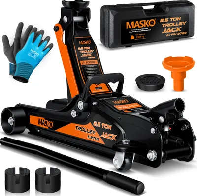 Produktbild von MASKO® Wagenheber hydraulisch Flache Hubhöhe + 2x Gummiauflage + Handschuhe KFZ Rangierwagenheber hydraulischer 360° Rollen Heber Unterstellbock