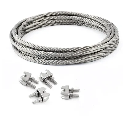 Produktbild von DRAHTSEIL EDELSTAHL + 4 SEILKLEMMEN 4mm 15 Meter   7x19 Edelstahlseil Seil Stahlseil
