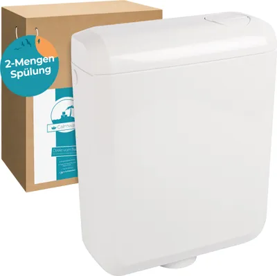 Produktbild von Calmwaters® Spülkasten mit 2-Mengen-Spülung, 3 - 3,5 & 6 - 7 Liter Spülmenge, Aufputzspülkasten WC schmal, Spülkasten in Weiß zur Aufputz-Montage, mit Zwei Mengen Technik, 29HB2732
