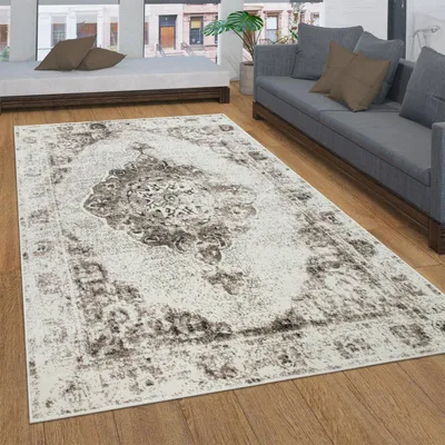 Image de Tapis de salon à poils courts avec motifs vintage, design oriental, différents styles, dimensions 80 x 150 cm