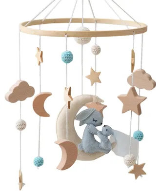 Produktbild von Baby Mobile Mond Hase mit Sternen und Wolken für Babyzimmer Deko Geschenk