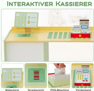 Image de Magasin de jeux en bois pour enfants avec comptoir latéral, vert, 89 x 57 x 80 cm