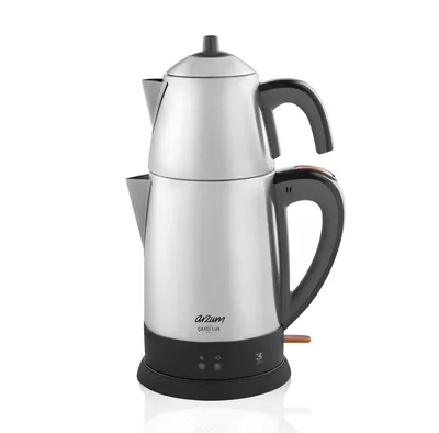 Produktbild von Arzum Cayci Lux Teemaschine, Elektrischer Türkischer Teekocher, Edelstahl, 1800W Leistung, 1,8L Wasserkocher, 0,7L Teekanne, Edelstahl Teefilter