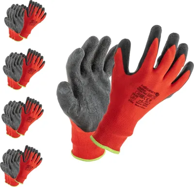 Produktbild von Högert Technik RODER latexbeschichtete Handschuhe, rot/schwarz, Größe 11, 12 Paar/Packung, abriebfest und flexibel, ideal für präzise Montage- und Wartungsarbeiten