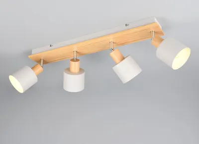Produktbild von LED Wandstrahler & Deckenstrahler 4flammig Hellgrau mit Holz - Spots schwenkbar