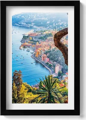 Produktbild von Das Dorf von Villefranche-sur-Mer– Wandbild mit Rahmen – Gerahmtes Bild  – Wanddekoration – 20x30 cm – Schwarz
