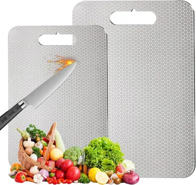 Immagine prodotto di Tagliere Titan, 39 x 28 cm, confezione da 2, acciaio inossidabile 316, per uso in cucina