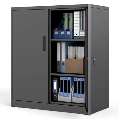 Metallschrank, abschließbar, 2 verstellbare Böden, 80x40x91 cm, schwarz