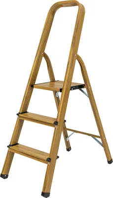 Produktbild von Craftfull Stehleiter CF-133A - Holzoptik - Aluminium-Haushaltsleiter - Ablage - Gummi-Standfüße - Anti-Rutsch - 2-6 Stufen - 150 kg (3 Stufen)