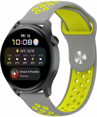 Produktbild von Strap-it Huawei Watch 3 (Pro) Sportarmband (Grau/Gelb)