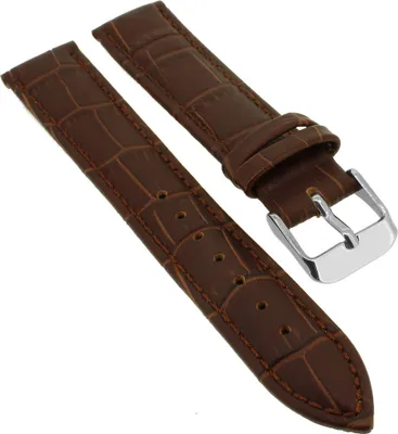 Produktbild von Minott > Uhrenarmband braun > Krokooptik Lederband > Ton in Ton Naht, Stegbreite:18mm, Schließe:Silbern