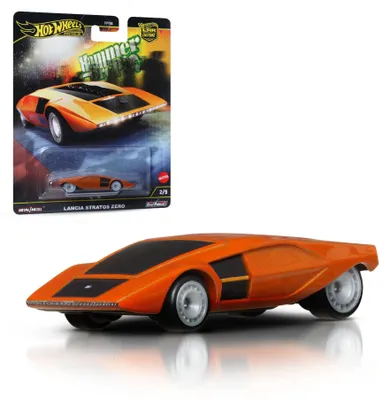 Produktbild von Hot Wheels Premium Car Culture Sammel-Spielzeugauto, Die-Cast Lancia Stratos Zero im Maßstab 1:64, Hammer Drop Fahrzeug mit Real Riders-Rädern, HRV77